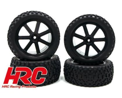 HRC Racing Blocker Reifen 1/10 Buggy montiert Schwarz 7-Spoke Felgen 4WD vorne und hinten 12mm