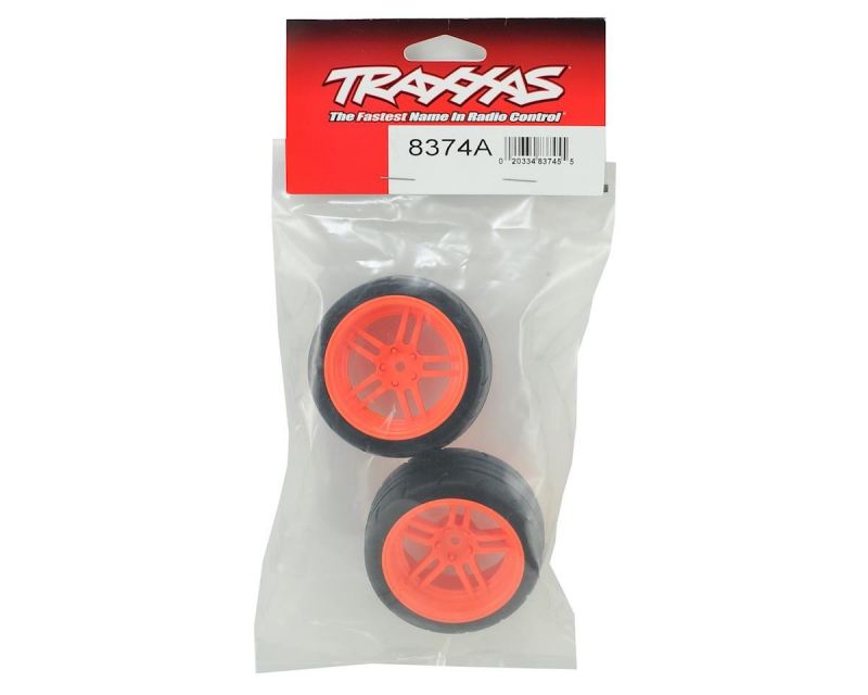 Traxxas Split Spoke Reifen auf Felgen verklebt orange hinten